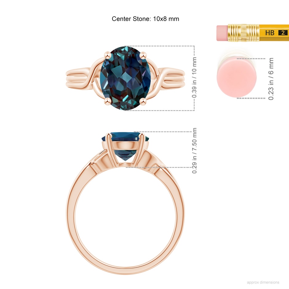 10x8mm Labgrown Classic Oval Lab-Grown Alexandrite Criss-Cross Cocktail Ring in Rose Gold ruler