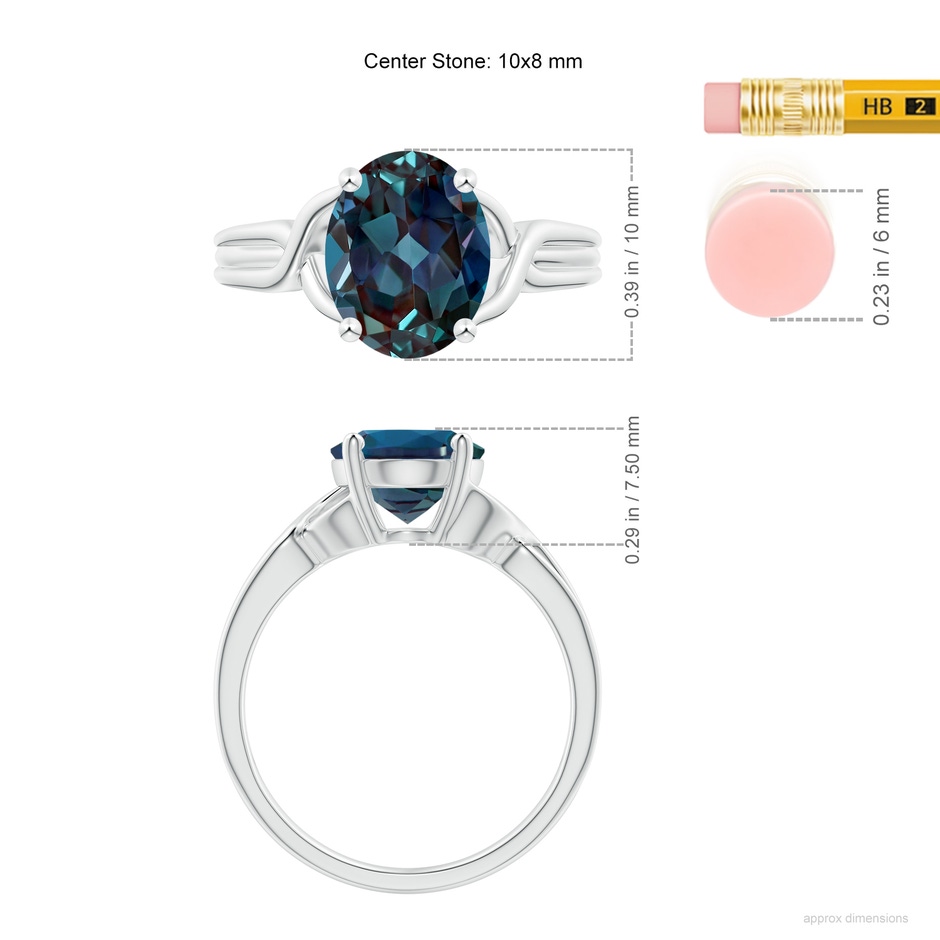 10x8mm Labgrown Classic Oval Lab-Grown Alexandrite Criss-Cross Cocktail Ring in White Gold ruler