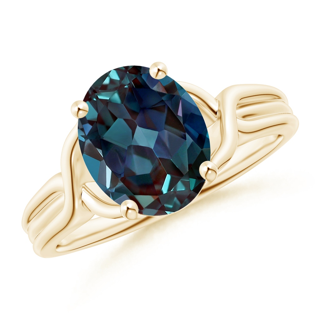 10x8mm Labgrown Classic Oval Lab-Grown Alexandrite Criss-Cross Cocktail Ring in Yellow Gold