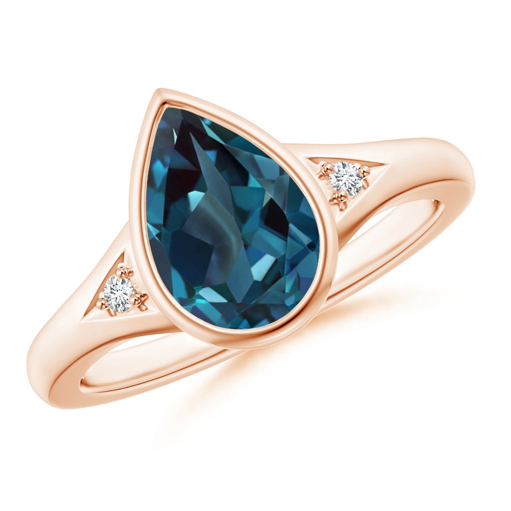 10x7mm Labgrown Bezel-Set Pear-Shaped Lab-Grown Alexandrite Ring with Diamonds in Rose Gold