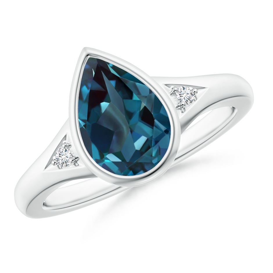 10x7mm Labgrown Bezel-Set Pear-Shaped Lab-Grown Alexandrite Ring with Diamonds in White Gold 