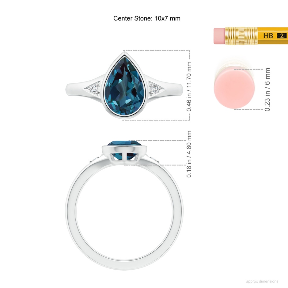 10x7mm Labgrown Bezel-Set Pear-Shaped Lab-Grown Alexandrite Ring with Diamonds in White Gold ruler