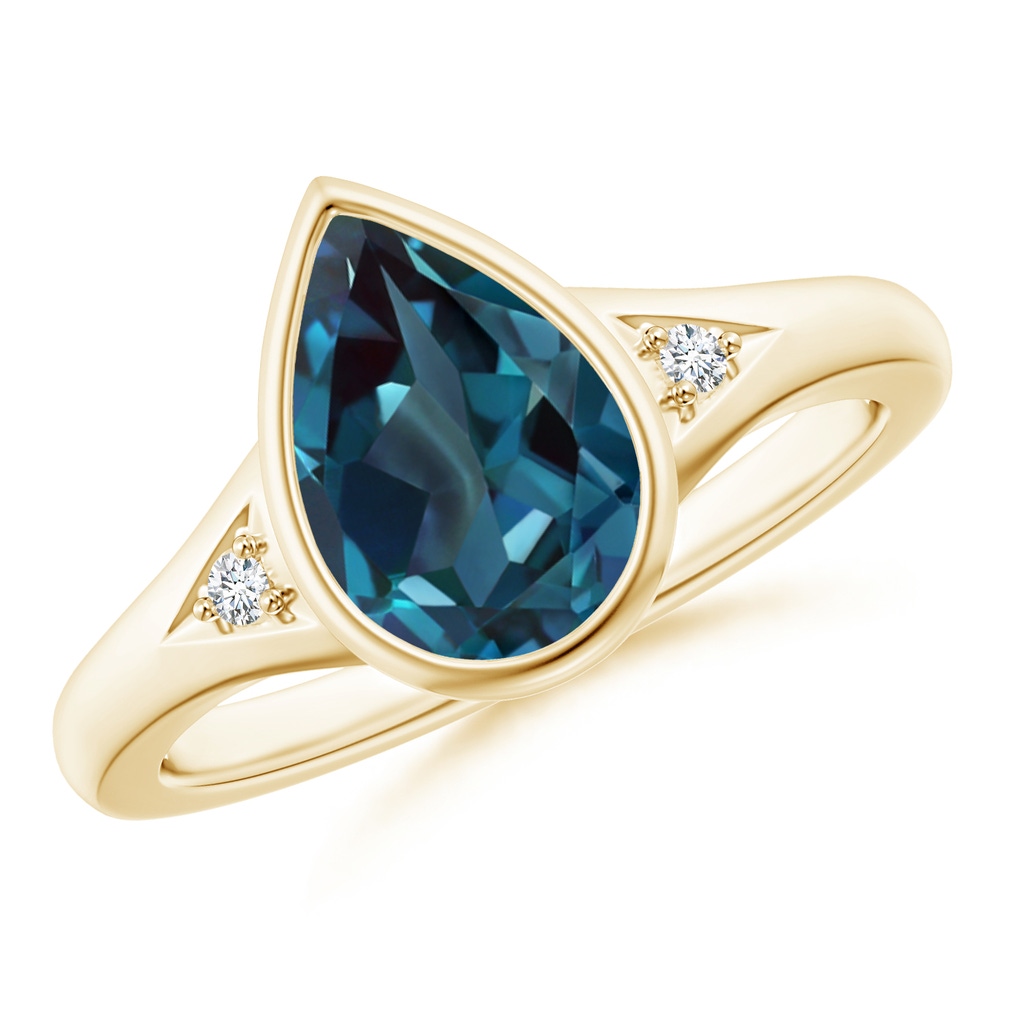 10x7mm Labgrown Bezel-Set Pear-Shaped Lab-Grown Alexandrite Ring with Diamonds in Yellow Gold