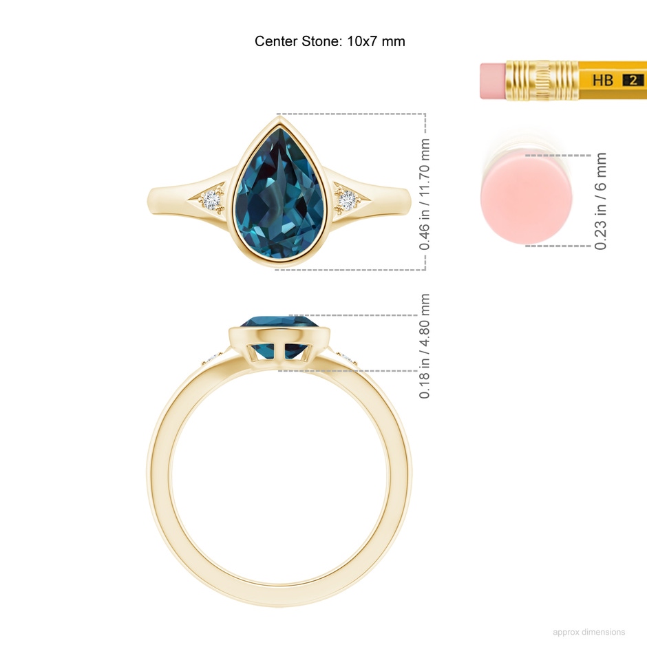 10x7mm Labgrown Bezel-Set Pear-Shaped Lab-Grown Alexandrite Ring with Diamonds in Yellow Gold ruler