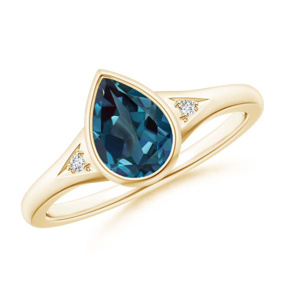 8x6mm Labgrown Bezel-Set Pear-Shaped Lab-Grown Alexandrite Ring with Diamonds in Yellow Gold 