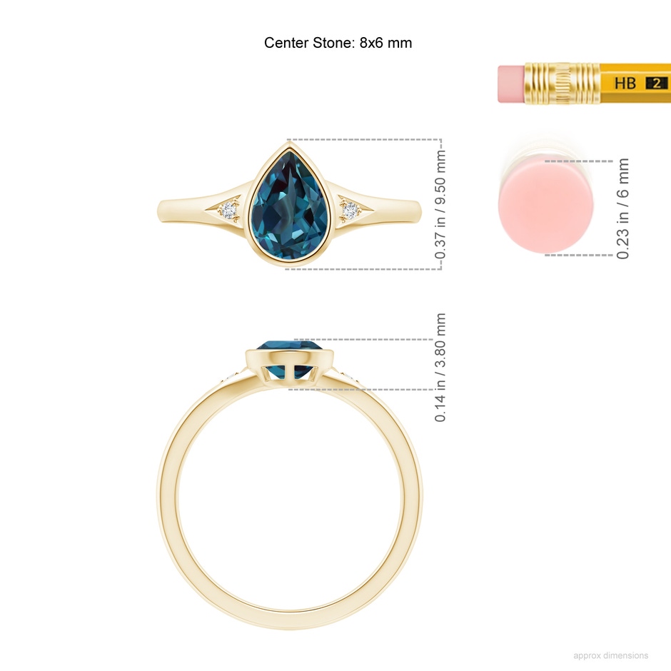 8x6mm Labgrown Bezel-Set Pear-Shaped Lab-Grown Alexandrite Ring with Diamonds in Yellow Gold ruler