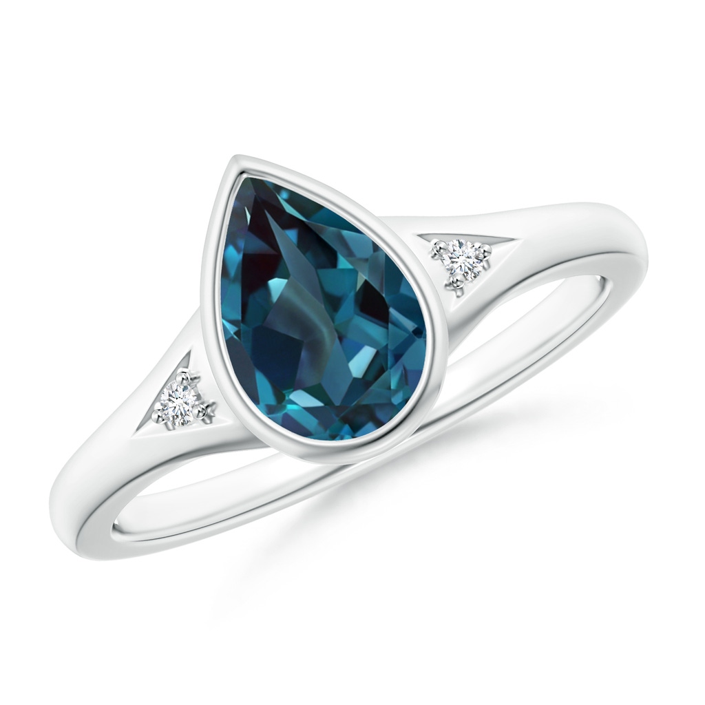 9x6mm Labgrown Bezel-Set Pear-Shaped Lab-Grown Alexandrite Ring with Diamonds in White Gold