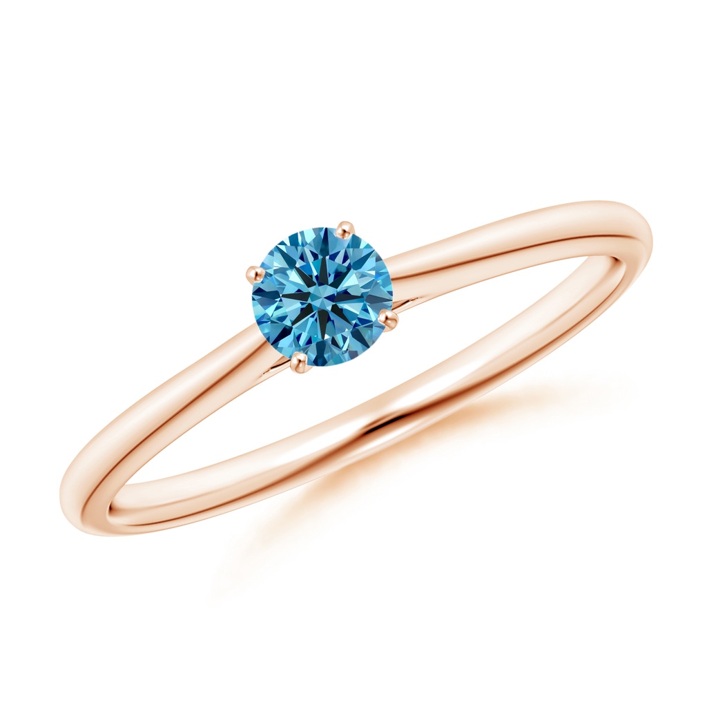 4.1mm Labgrown Round Lab-Grown Fancy Intense Blue Diamond Tapered Cathedral Solitaire Engagement Ring in Rose Gold