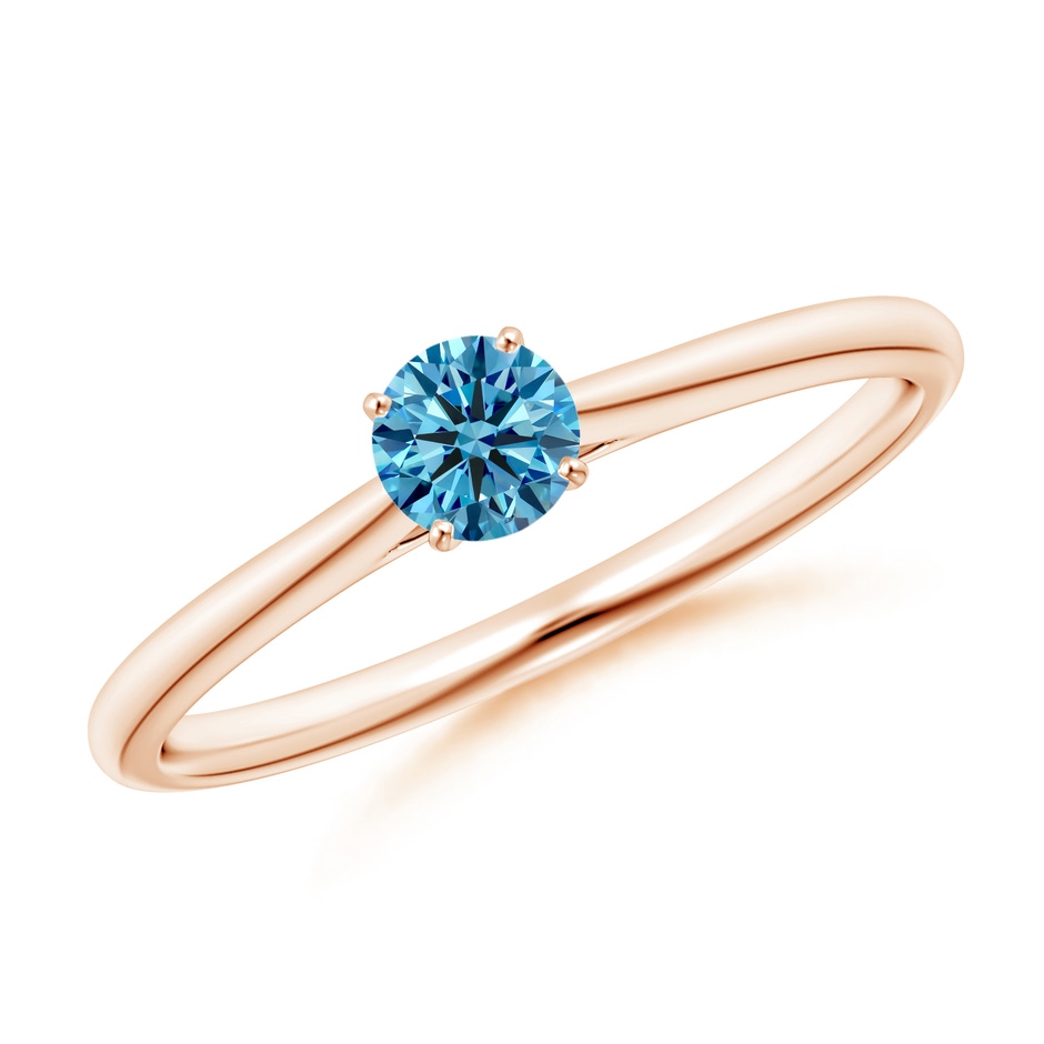 4.1mm Labgrown Round Lab-Grown Fancy Intense Blue Diamond Tapered Cathedral Solitaire Engagement Ring in Rose Gold 