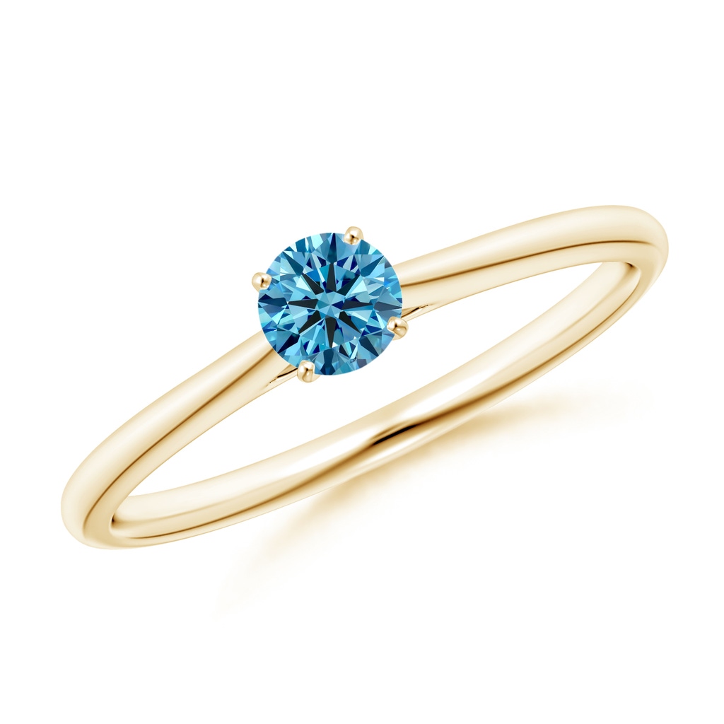 4.1mm Labgrown Round Lab-Grown Fancy Intense Blue Diamond Tapered Cathedral Solitaire Engagement Ring in Yellow Gold