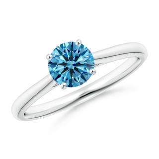 5.9mm Labgrown Round Lab-Grown Fancy Intense Blue Diamond Tapered Cathedral Solitaire Engagement Ring in P950 Platinum