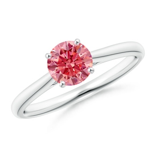 5.9mm Labgrown Round Lab-Grown Fancy Intense Pink Diamond Tapered Cathedral Solitaire Engagement Ring in White Gold