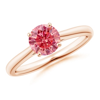 6.4mm Labgrown Round Lab-Grown Fancy Intense Pink Diamond Tapered Cathedral Solitaire Engagement Ring in Rose Gold