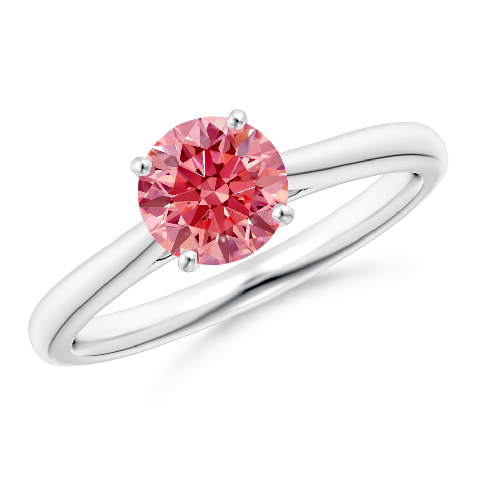 6.4mm Labgrown Round Lab-Grown Fancy Intense Pink Diamond Tapered Cathedral Solitaire Engagement Ring in White Gold 