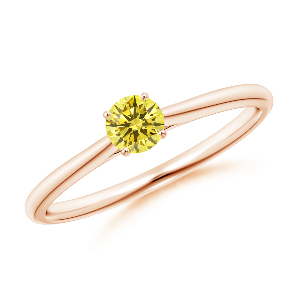 4.1mm Labgrown Round Lab-Grown Fancy Intense Yellow Diamond Tapered Cathedral Solitaire Engagement Ring in Rose Gold