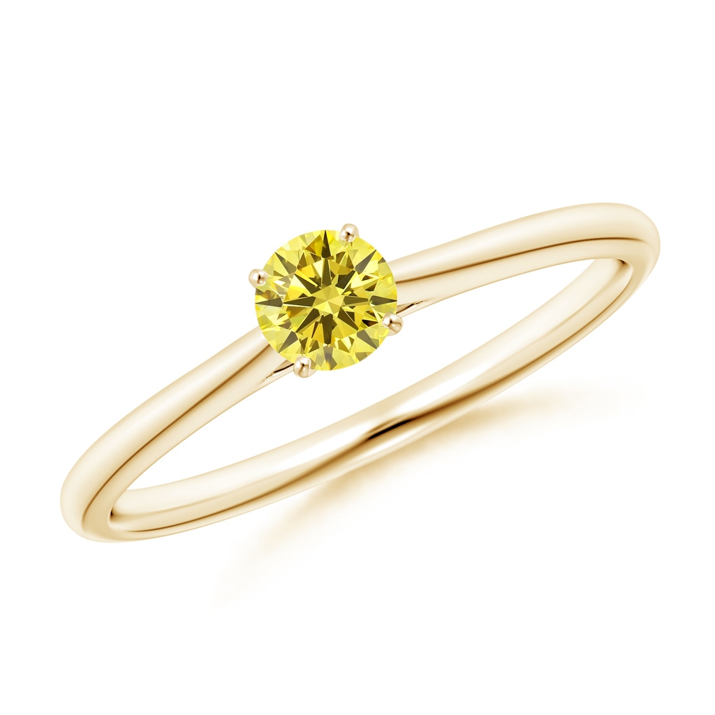 4.1mm Labgrown Round Lab-Grown Fancy Intense Yellow Diamond Tapered Cathedral Solitaire Engagement Ring in Yellow Gold