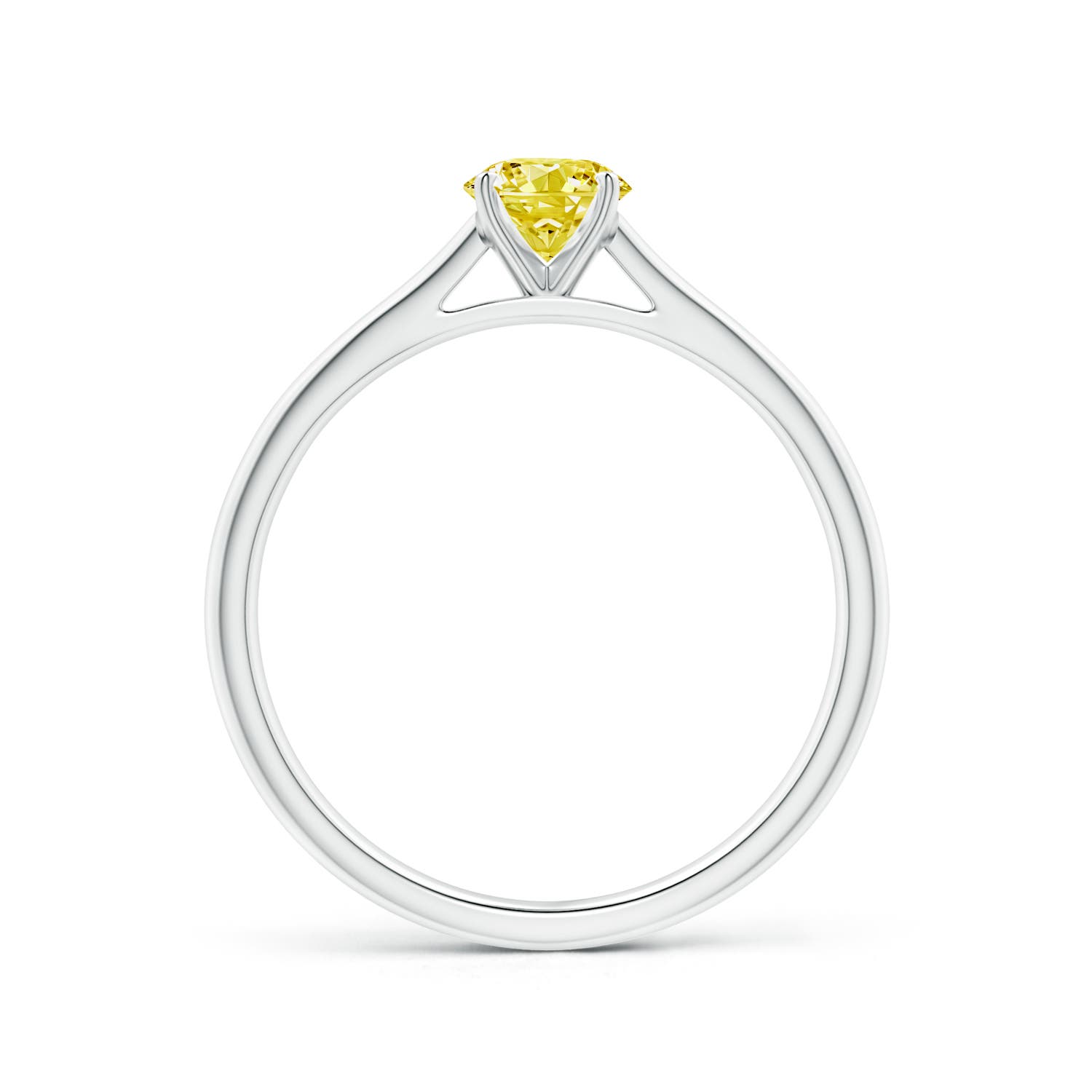 5.1mm Labgrown Round Lab-Grown Fancy Intense Yellow Diamond Tapered Cathedral Solitaire Engagement Ring in 18K White Gold