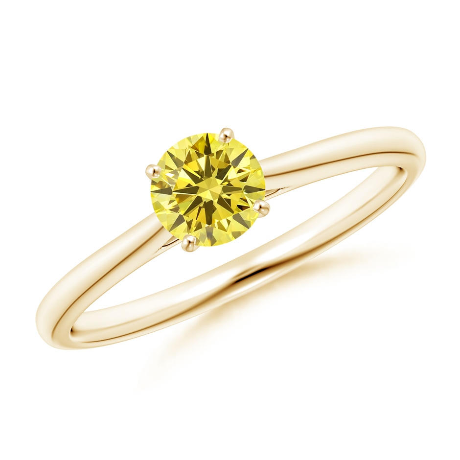 5.1mm Labgrown Round Lab-Grown Fancy Intense Yellow Diamond Tapered Cathedral Solitaire Engagement Ring in Yellow Gold 