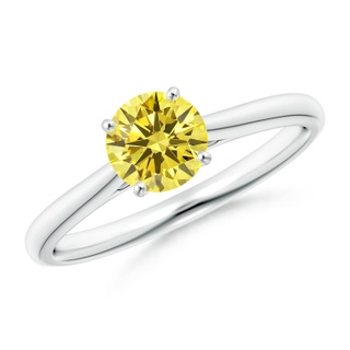 5.9mm Labgrown Round Lab-Grown Fancy Intense Yellow Diamond Tapered Cathedral Solitaire Engagement Ring in White Gold