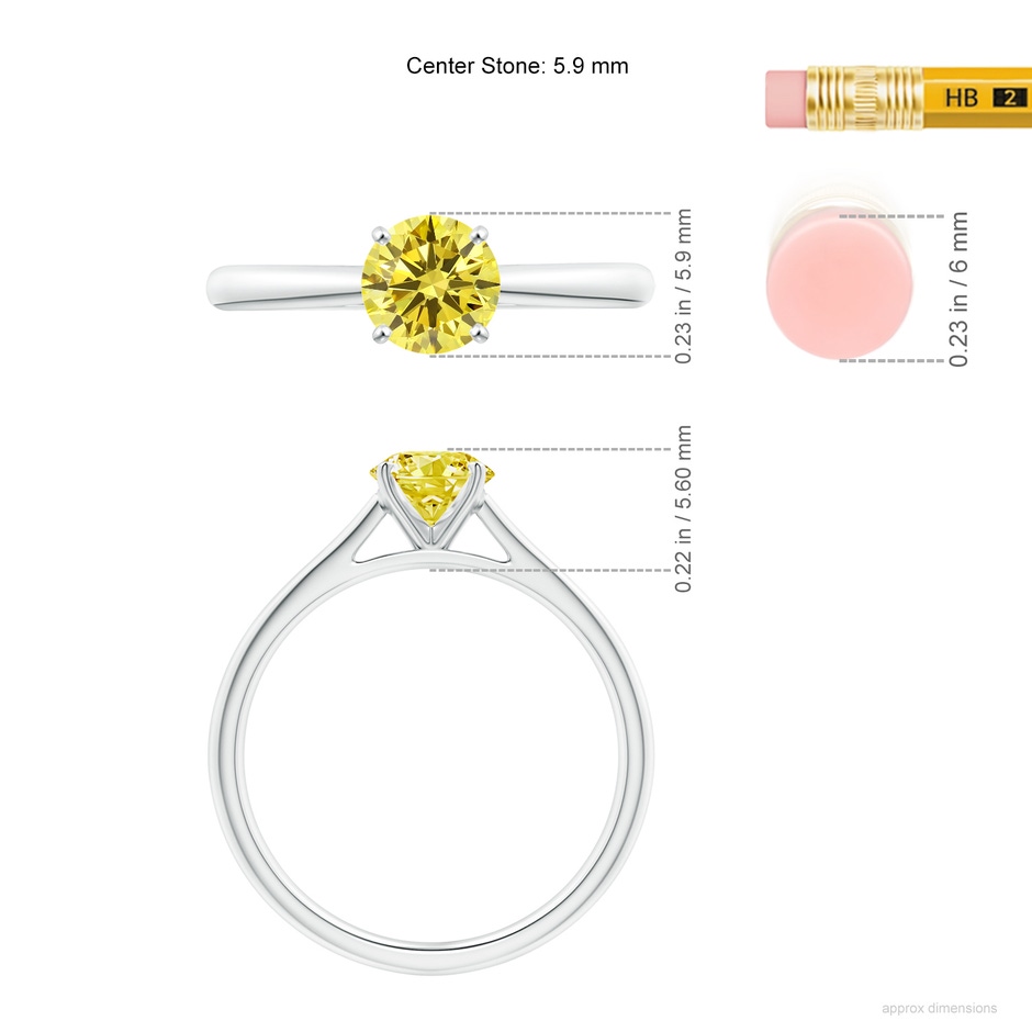 5.9mm Labgrown Round Lab-Grown Fancy Intense Yellow Diamond Tapered Cathedral Solitaire Engagement Ring in White Gold ruler