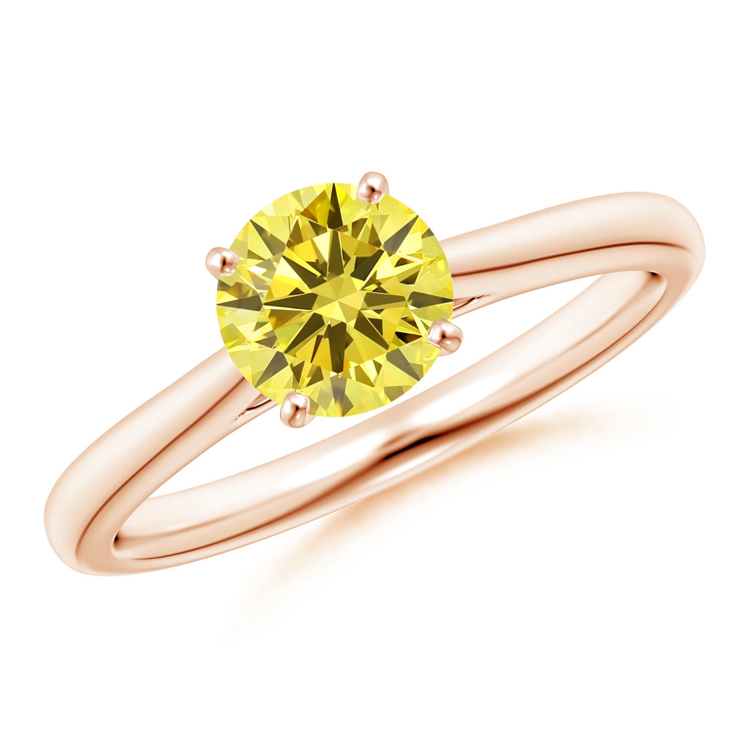 6.4mm Labgrown Round Lab-Grown Fancy Intense Yellow Diamond Tapered Cathedral Solitaire Engagement Ring in 18CT Rose Gold