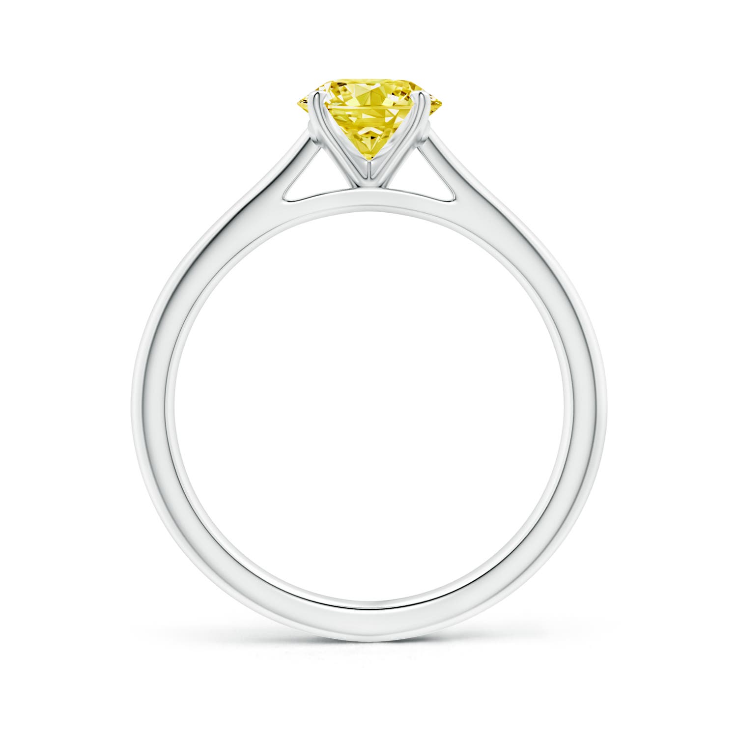 6.4mm Labgrown Round Lab-Grown Fancy Intense Yellow Diamond Tapered Cathedral Solitaire Engagement Ring in 18K White Gold