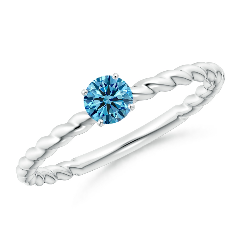 4.1mm Labgrown Twisted Shank Round Lab-Grown Fancy Intense Blue Diamond Solitaire Engagement Ring in P950 Platinum