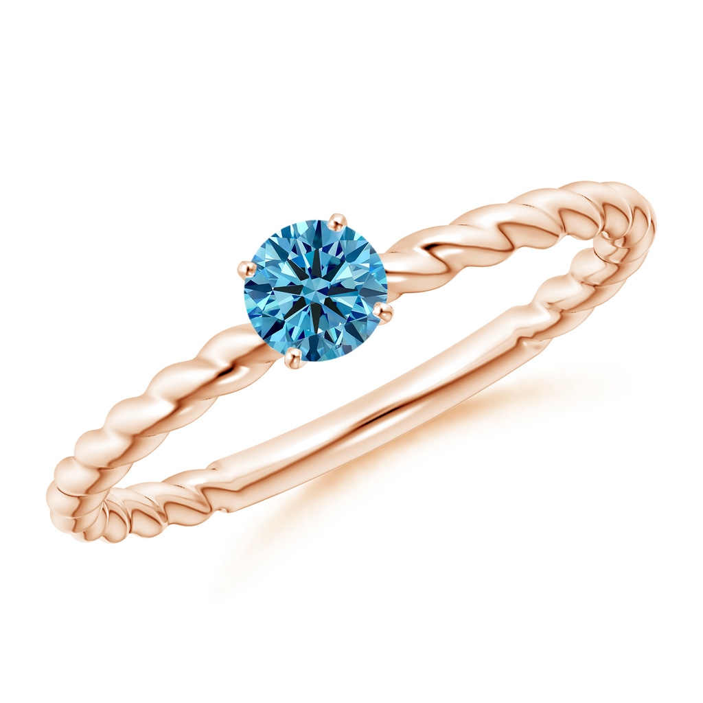 4.1mm Labgrown Twisted Shank Round Lab-Grown Fancy Intense Blue Diamond Solitaire Engagement Ring in Rose Gold