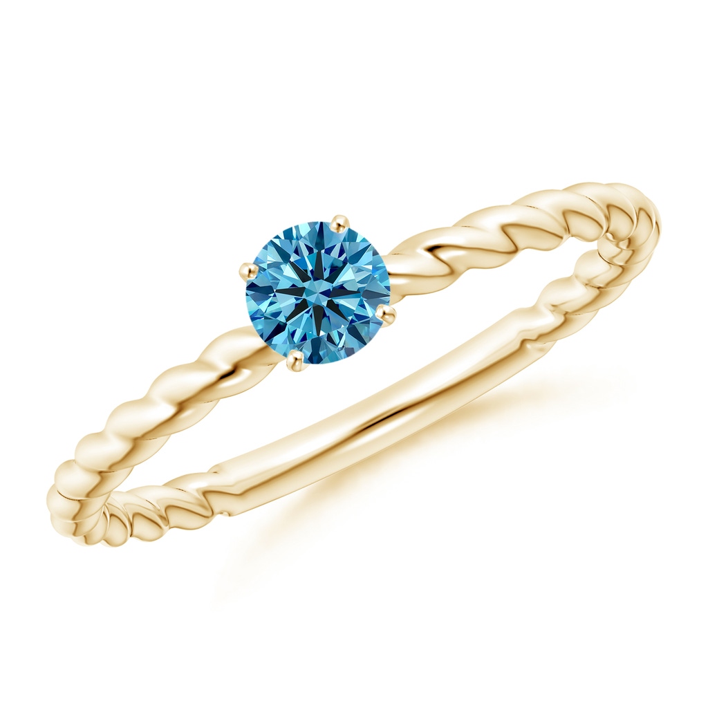 4.1mm Labgrown Twisted Shank Round Lab-Grown Fancy Intense Blue Diamond Solitaire Engagement Ring in Yellow Gold