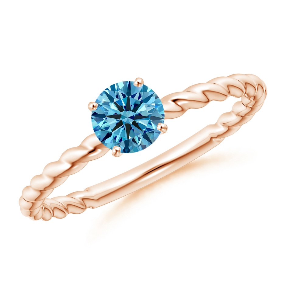 5.1mm Labgrown Twisted Shank Round Lab-Grown Fancy Intense Blue Diamond Solitaire Engagement Ring in Rose Gold 