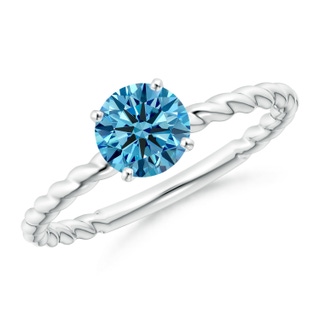 5.9mm Labgrown Twisted Shank Round Lab-Grown Fancy Intense Blue Diamond Solitaire Engagement Ring in White Gold