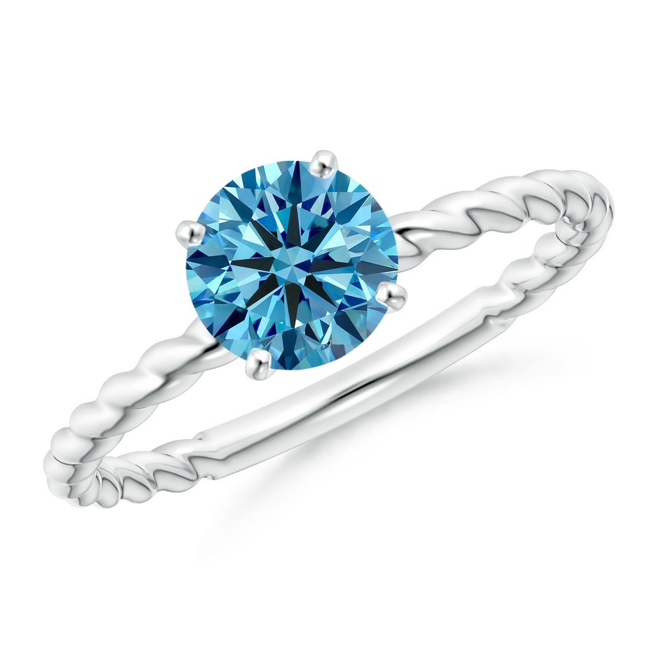 6.4mm Labgrown Twisted Shank Round Lab-Grown Fancy Intense Blue Diamond Solitaire Engagement Ring in White Gold 
