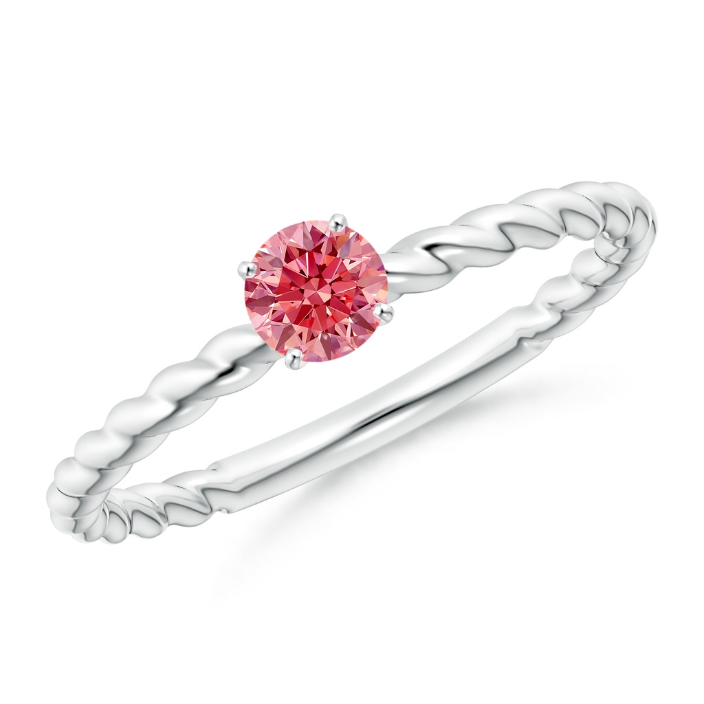 4.1mm Labgrown Twisted Shank Round Lab-Grown Fancy Intense Pink Diamond Solitaire Engagement Ring in P950 Platinum