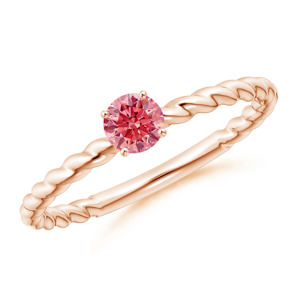 4.1mm Labgrown Twisted Shank Round Lab-Grown Fancy Intense Pink Diamond Solitaire Engagement Ring in Rose Gold