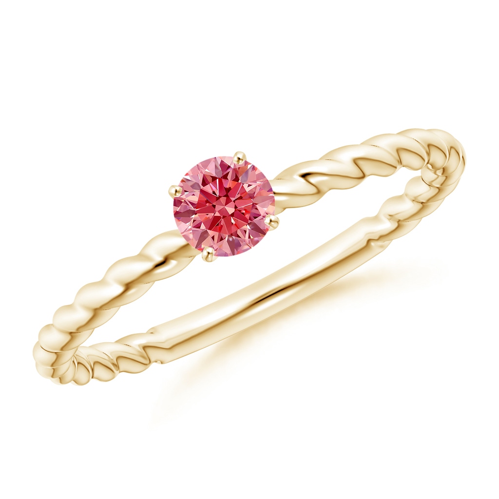 4.1mm Labgrown Twisted Shank Round Lab-Grown Fancy Intense Pink Diamond Solitaire Engagement Ring in Yellow Gold