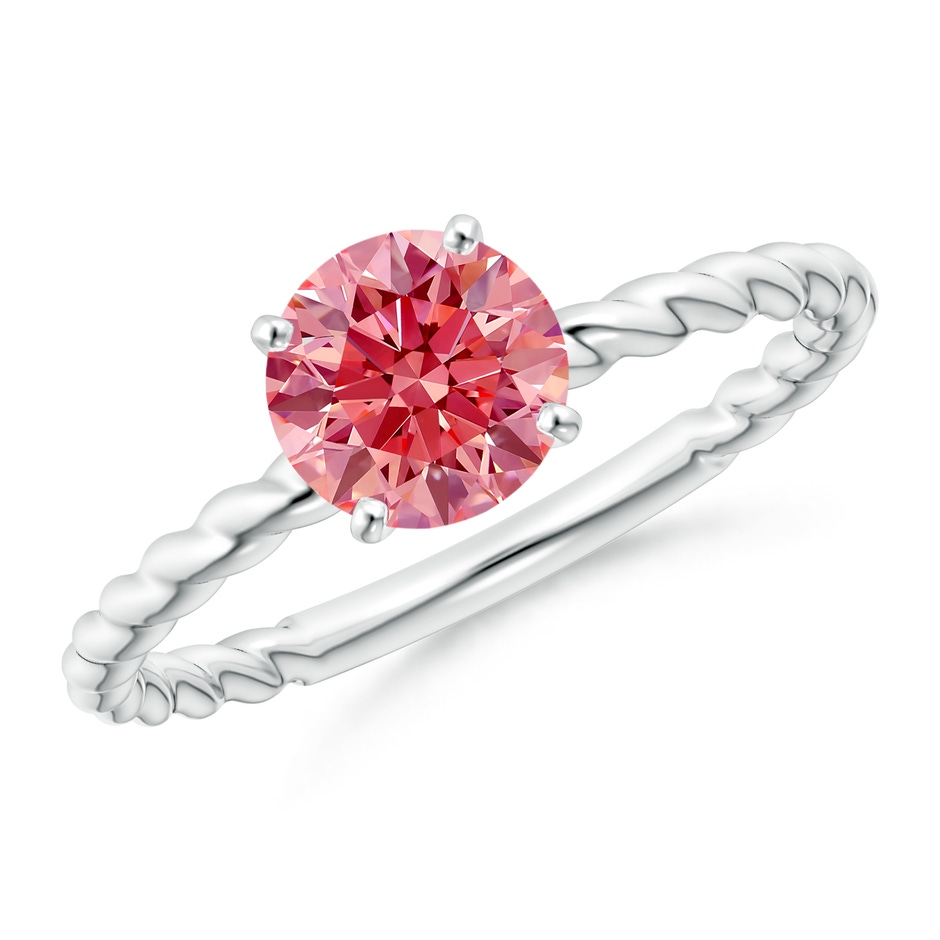 6.4mm Labgrown Twisted Shank Round Lab-Grown Fancy Intense Pink Diamond Solitaire Engagement Ring in 18K White Gold 