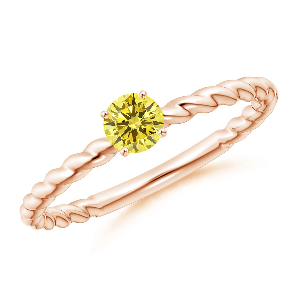 4.1mm Labgrown Twisted Shank Round Lab-Grown Fancy Intense Yellow Diamond Solitaire Engagement Ring in Rose Gold