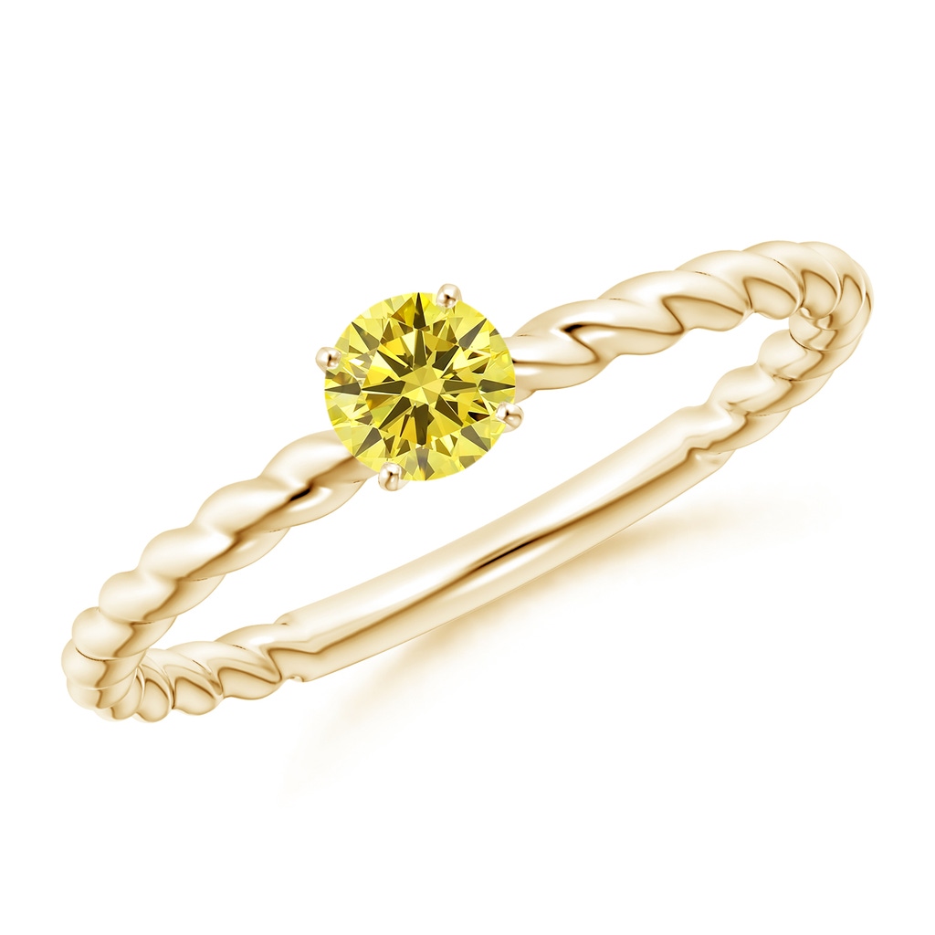 4.1mm Labgrown Twisted Shank Round Lab-Grown Fancy Intense Yellow Diamond Solitaire Engagement Ring in Yellow Gold