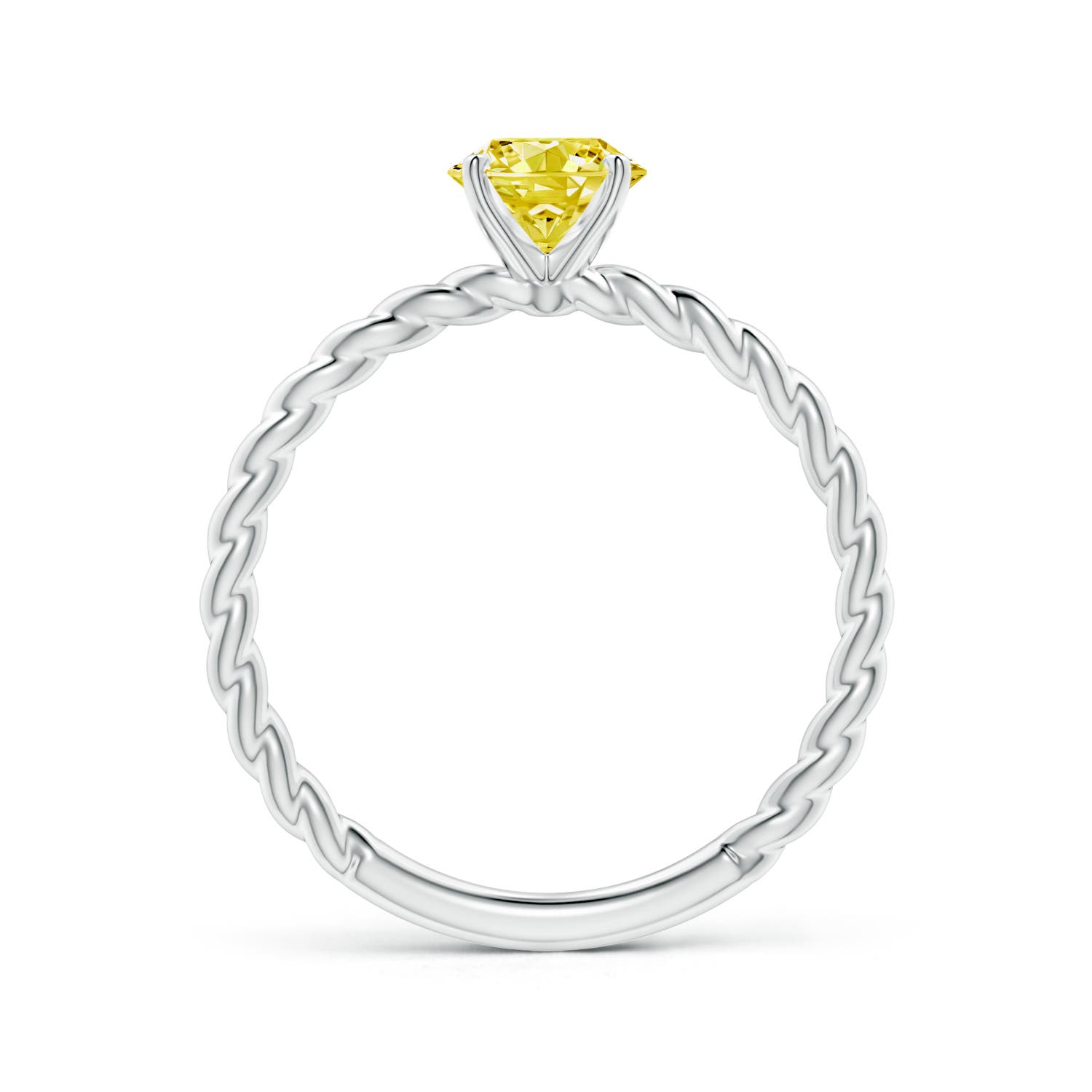 5.9mm Labgrown Twisted Shank Round Lab-Grown Fancy Intense Yellow Diamond Solitaire Engagement Ring in White Gold - side 2