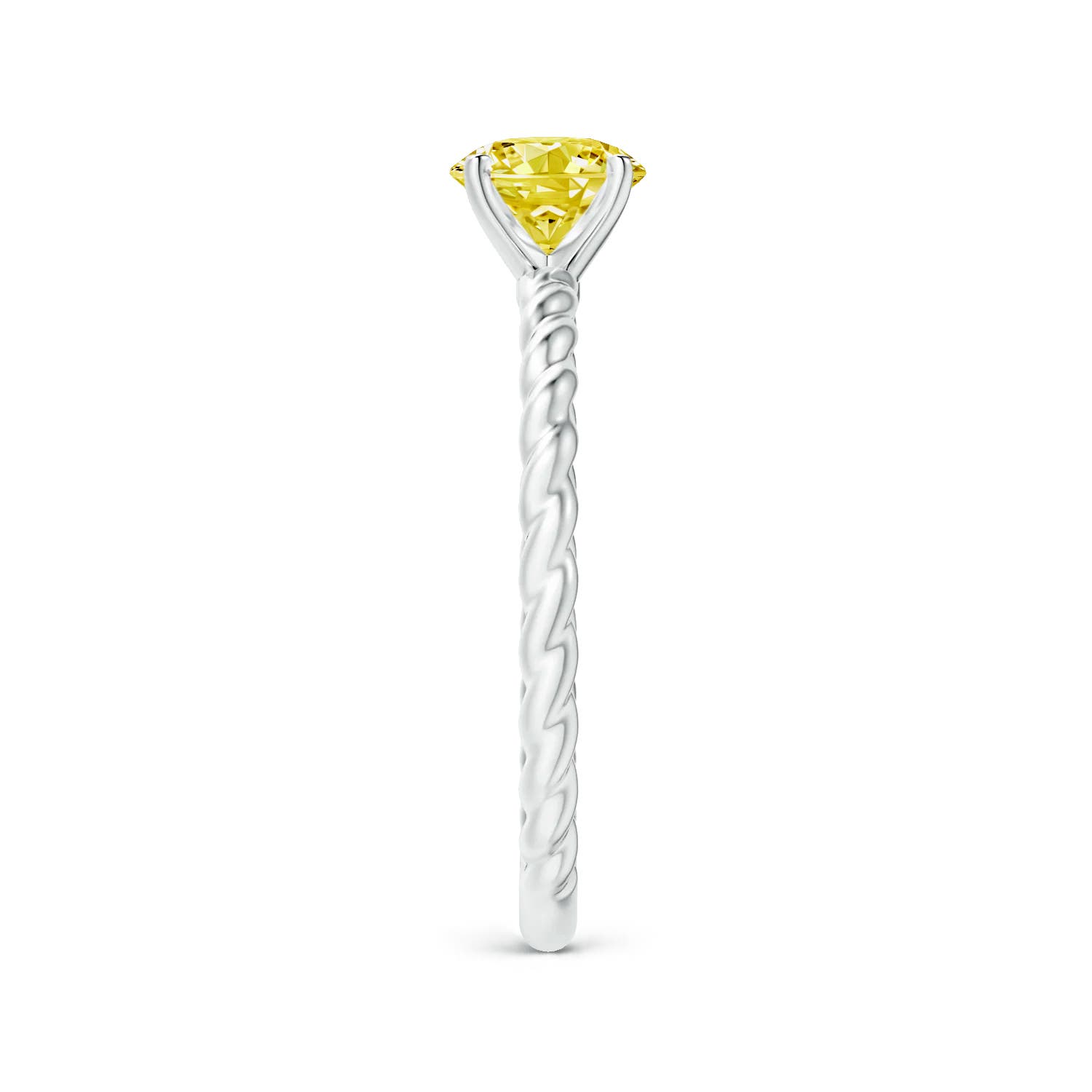 5.9mm Labgrown Twisted Shank Round Lab-Grown Fancy Intense Yellow Diamond Solitaire Engagement Ring in White Gold - side 3
