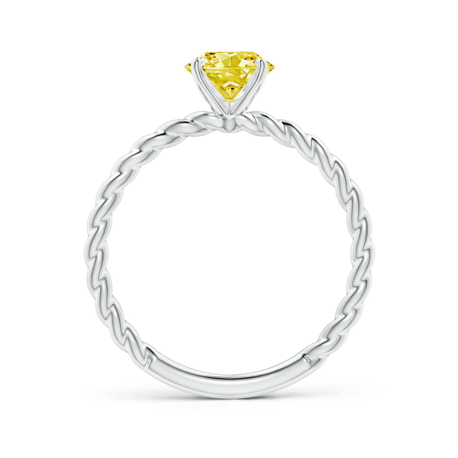 6.4mm Labgrown Twisted Shank Round Lab-Grown Fancy Intense Yellow Diamond Solitaire Engagement Ring in 18K White Gold