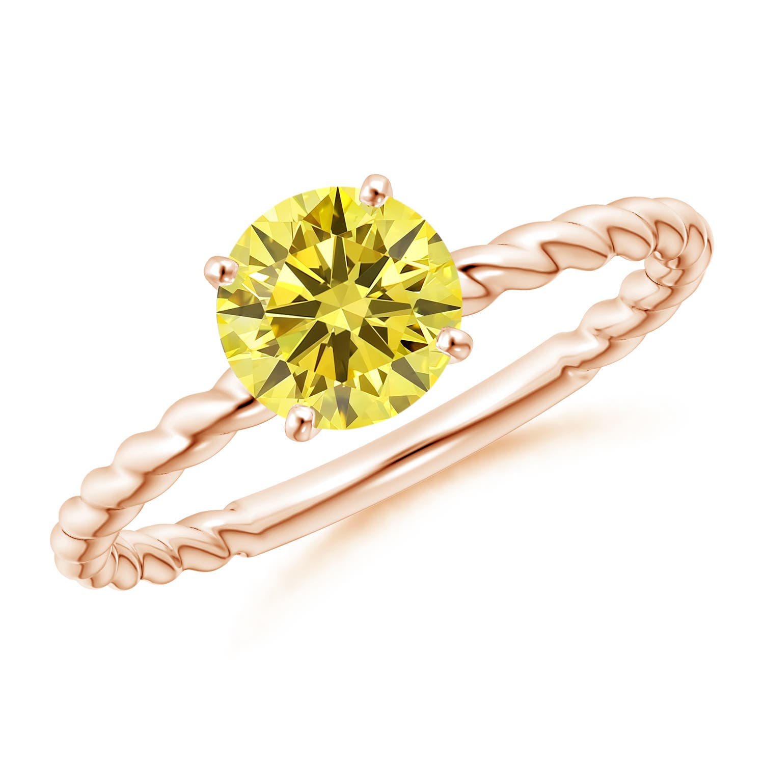 6.4mm Labgrown Twisted Shank Round Lab-Grown Fancy Intense Yellow Diamond Solitaire Engagement Ring in Rose Gold