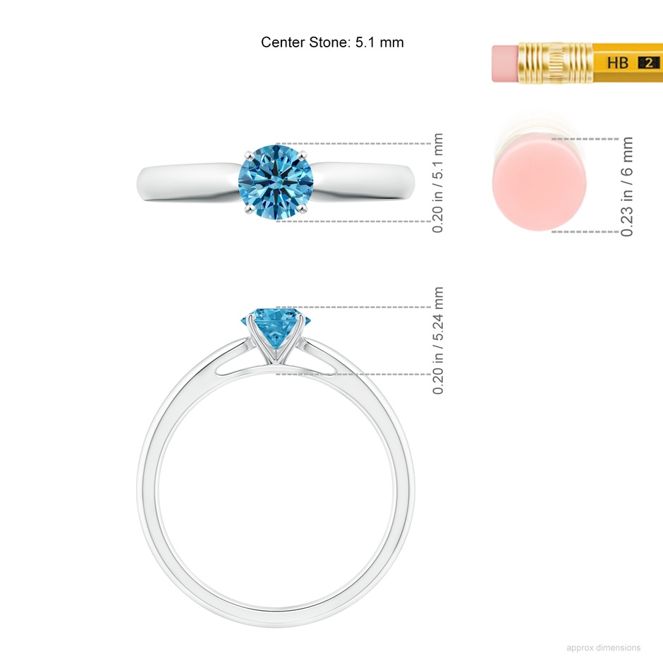 5.1mm Labgrown Classic Solitaire Lab-Grown Fancy Intense Blue Diamond Rounded Cathedral Engagement Ring in White Gold ruler