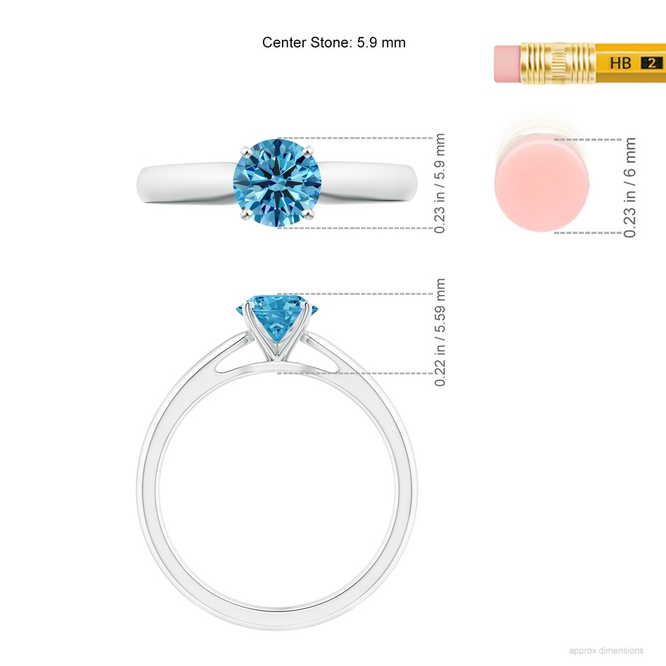 5.9mm Labgrown Classic Solitaire Lab-Grown Fancy Intense Blue Diamond Rounded Cathedral Engagement Ring in 18K White Gold ruler