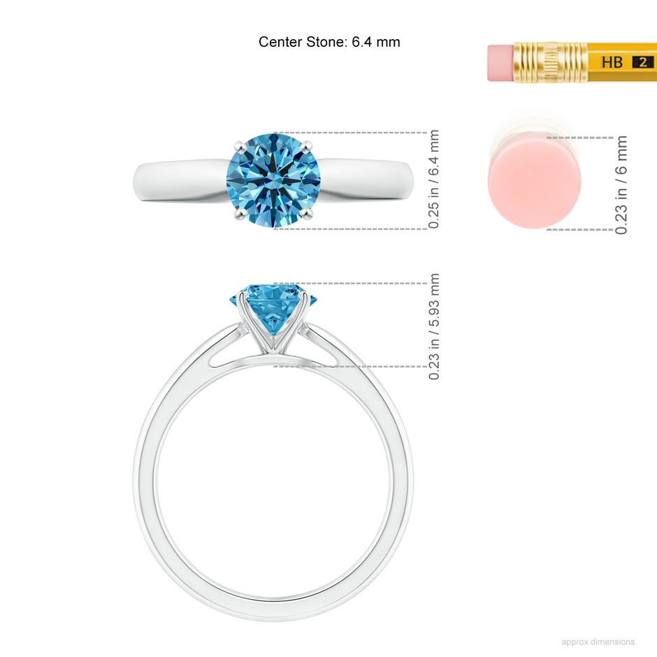 6.4mm Labgrown Classic Solitaire Lab-Grown Fancy Intense Blue Diamond Rounded Cathedral Engagement Ring in P950 Platinum ruler