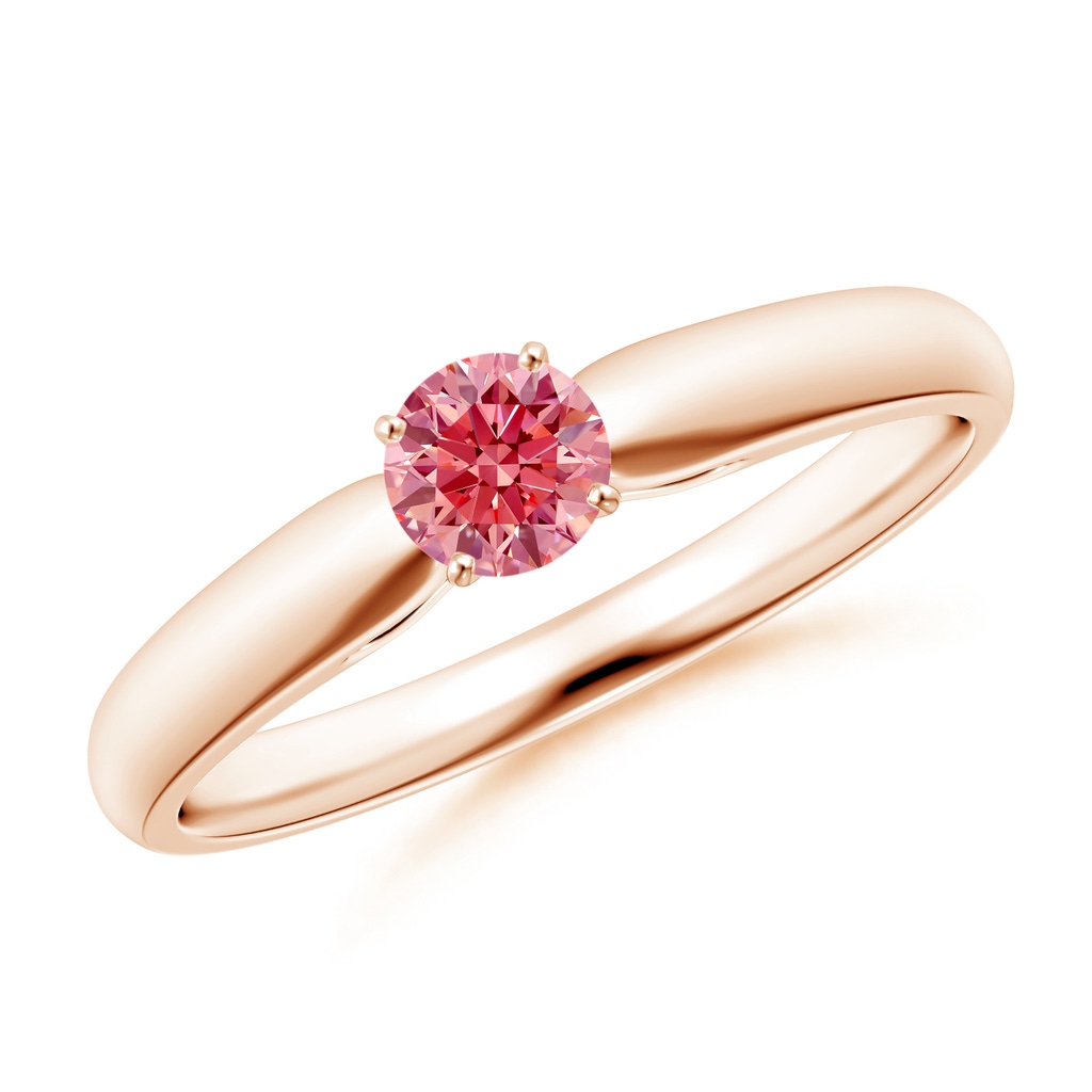 4.1mm Labgrown Classic Solitaire Lab-Grown Fancy Intense Pink Diamond Rounded Cathedral Engagement Ring in Rose Gold