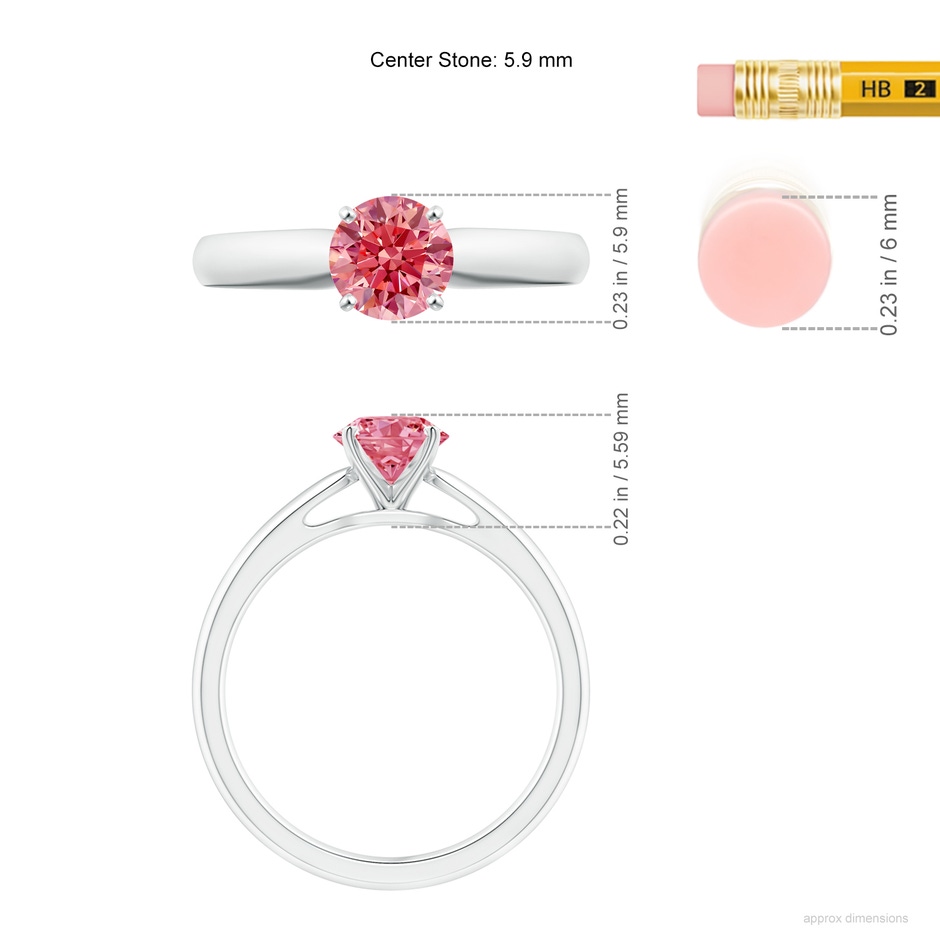 5.9mm Labgrown Classic Solitaire Lab-Grown Fancy Intense Pink Diamond Rounded Cathedral Engagement Ring in White Gold ruler