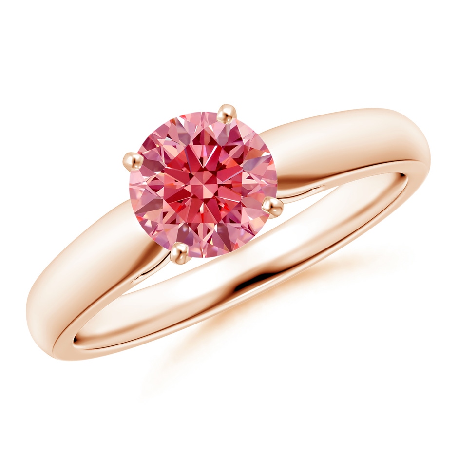 6.4mm Labgrown Classic Solitaire Lab-Grown Fancy Intense Pink Diamond Rounded Cathedral Engagement Ring in 18K Rose Gold 