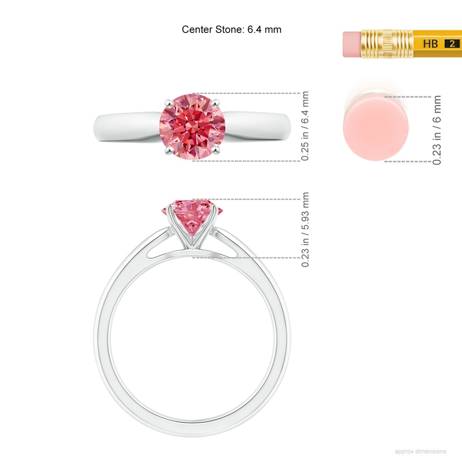 6.4mm Labgrown Classic Solitaire Lab-Grown Fancy Intense Pink Diamond Rounded Cathedral Engagement Ring in White Gold ruler