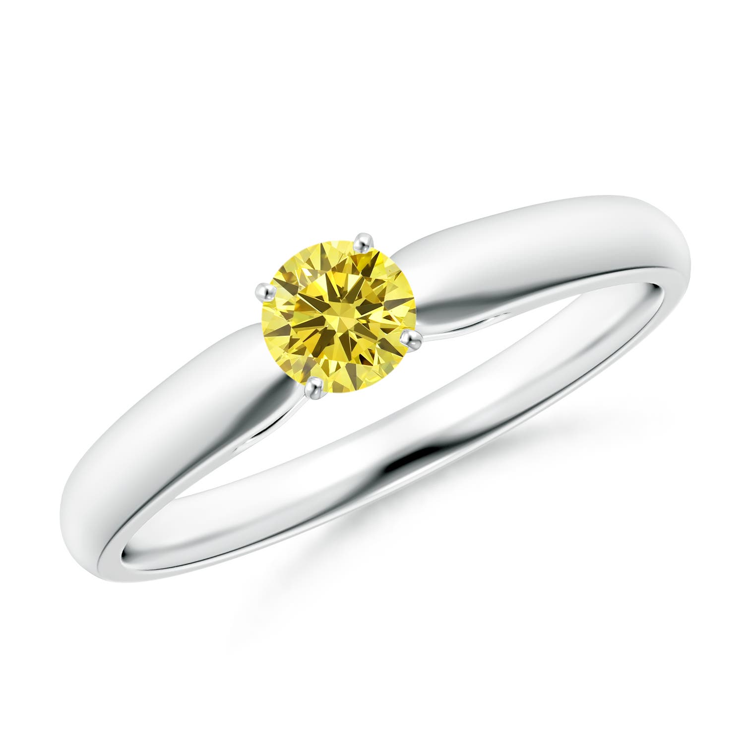 4.1mm Labgrown Classic Solitaire Lab-Grown Fancy Intense Yellow Diamond Rounded Cathedral Engagement Ring in 18K White Gold